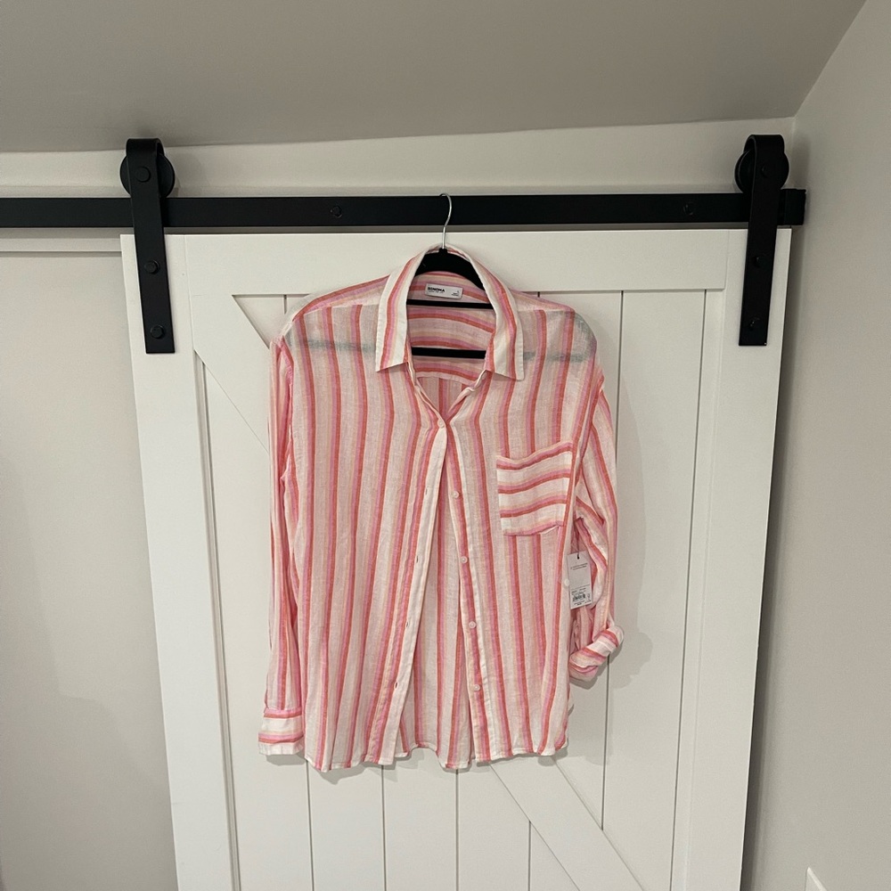 Sonoma Pink and White Striped womens Button Down Shirt